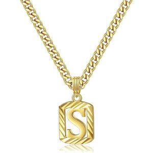 14K Gold Plated Initial Necklace for Men & Women - Stylish Cuban Chain Accessory